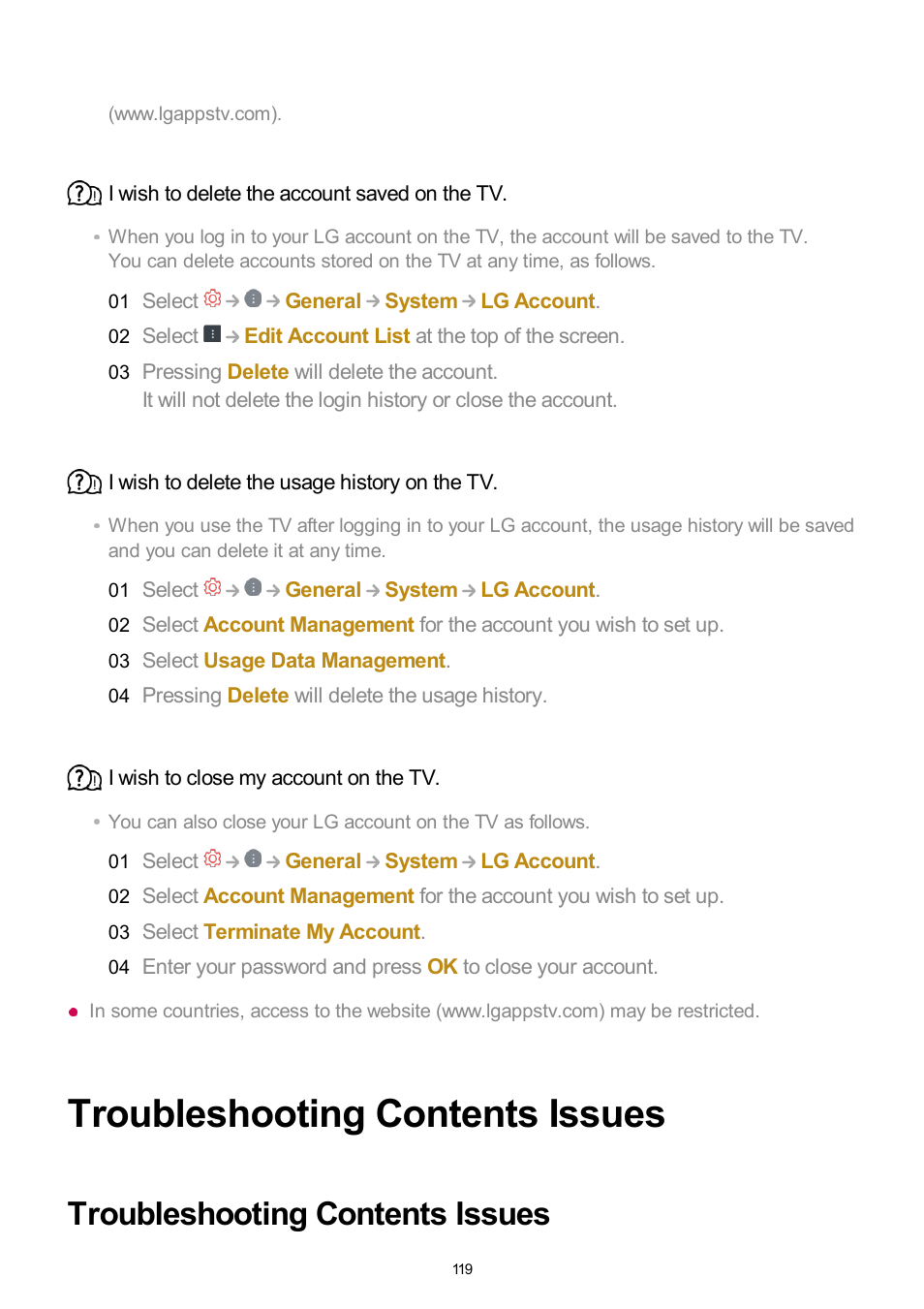 Troubleshooting contents issues | LG UQ7570PUJ 50" 4K HDR Smart LED TV User Manual | Page 119 / 133