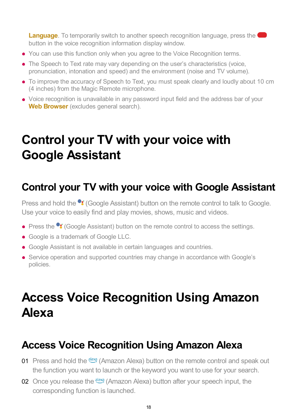 Access voice recognition using amazon alexa | LG UQ7570PUJ 50" 4K HDR Smart LED TV User Manual | Page 18 / 133