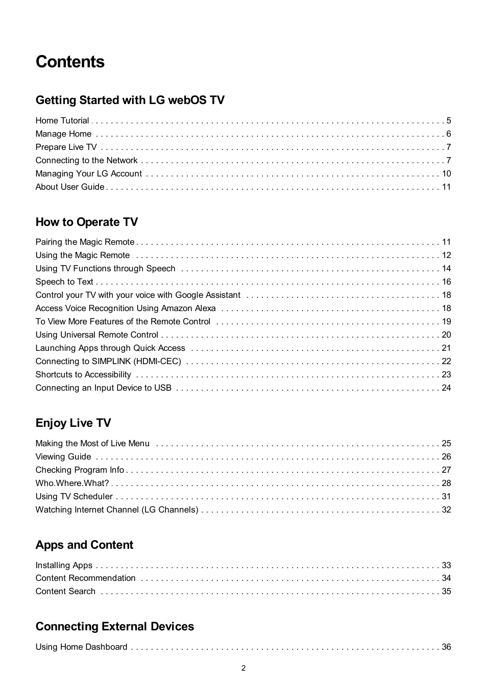 LG UQ7570PUJ 50" 4K HDR Smart LED TV User Manual | Page 2 / 133