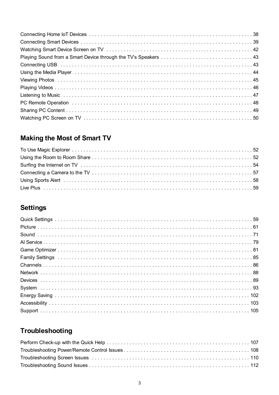 Making the most of smart tv, Settings, Troubleshooting | LG UQ7570PUJ 50" 4K HDR Smart LED TV User Manual | Page 3 / 133