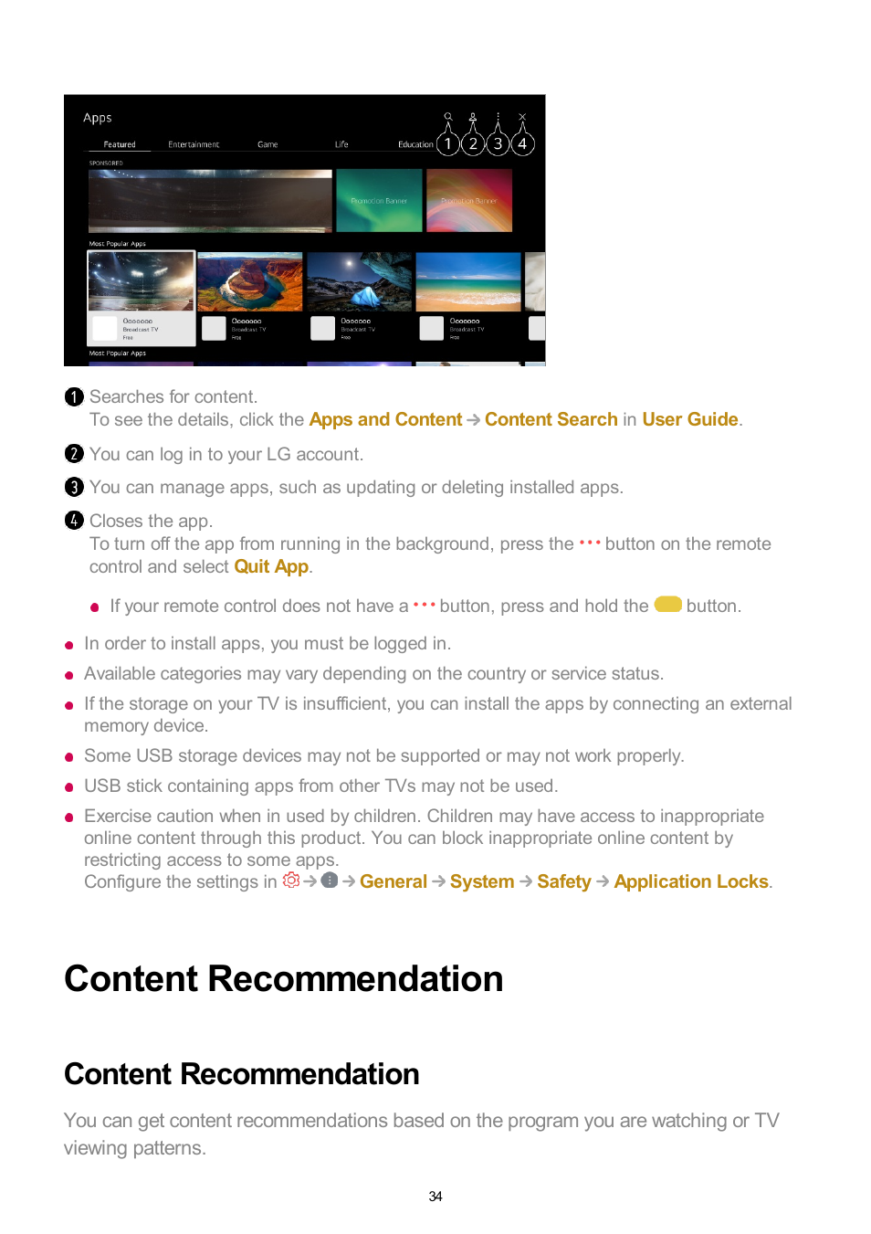 Content recommendation | LG UQ7570PUJ 50" 4K HDR Smart LED TV User Manual | Page 34 / 133