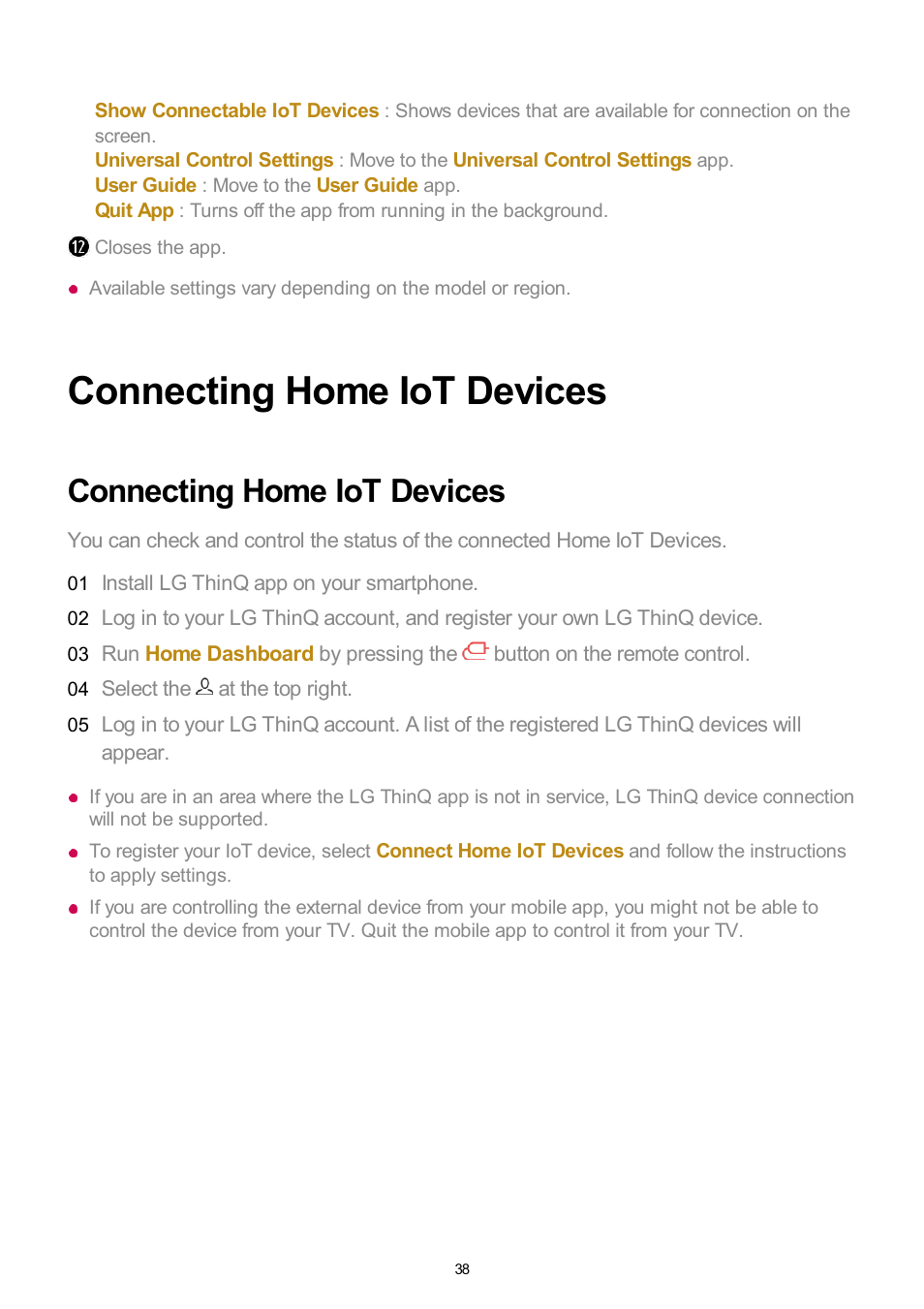 Connecting home iot devices | LG UQ7570PUJ 50" 4K HDR Smart LED TV User Manual | Page 38 / 133