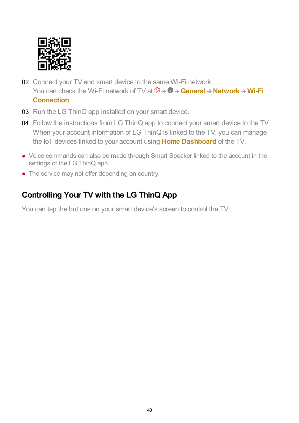 Controlling your tv with the lg thinq app | LG UQ7570PUJ 50" 4K HDR Smart LED TV User Manual | Page 40 / 133