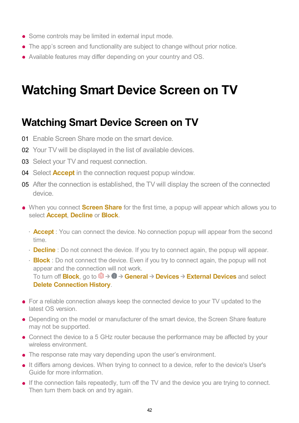 Watching smart device screen on tv | LG UQ7570PUJ 50" 4K HDR Smart LED TV User Manual | Page 42 / 133