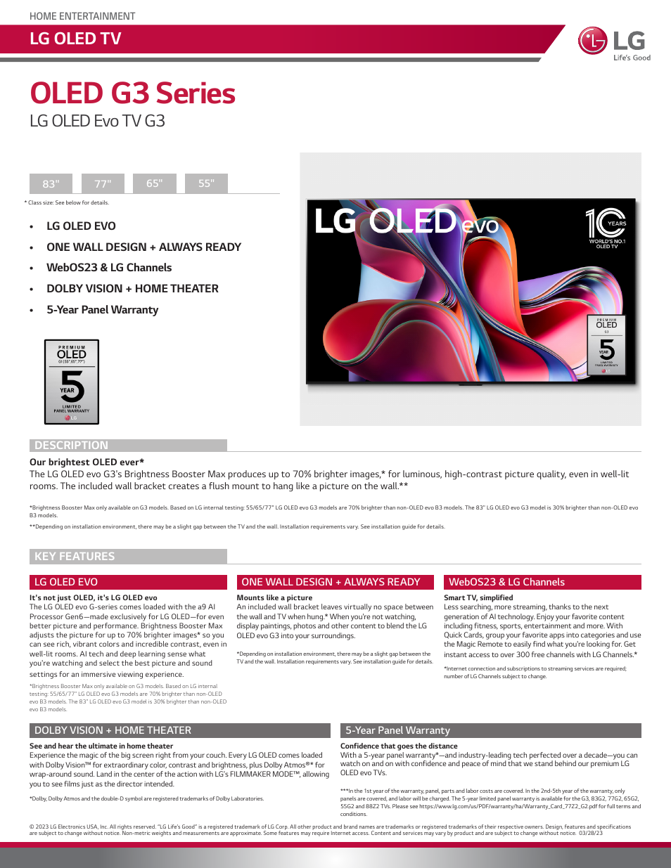 LG G3 83" 4K HDR Smart OLED evo TV User Manual | 3 pages