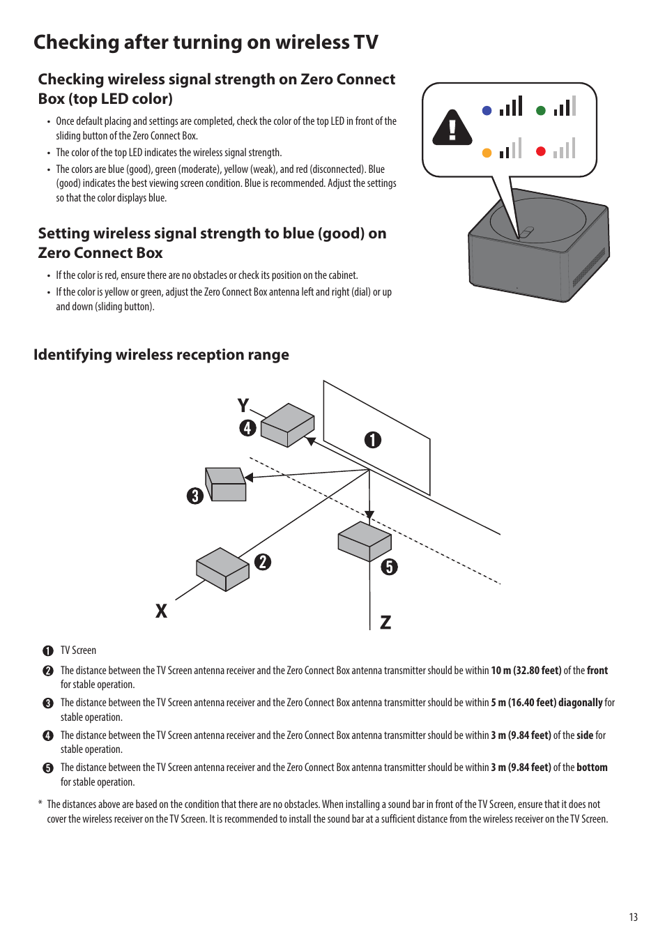 Checking after turning on wireless tv, Identifying wireless reception range | LG evo M Series M3 77" Wireless 4K HDR Smart OLED TV User Manual | Page 13 / 28