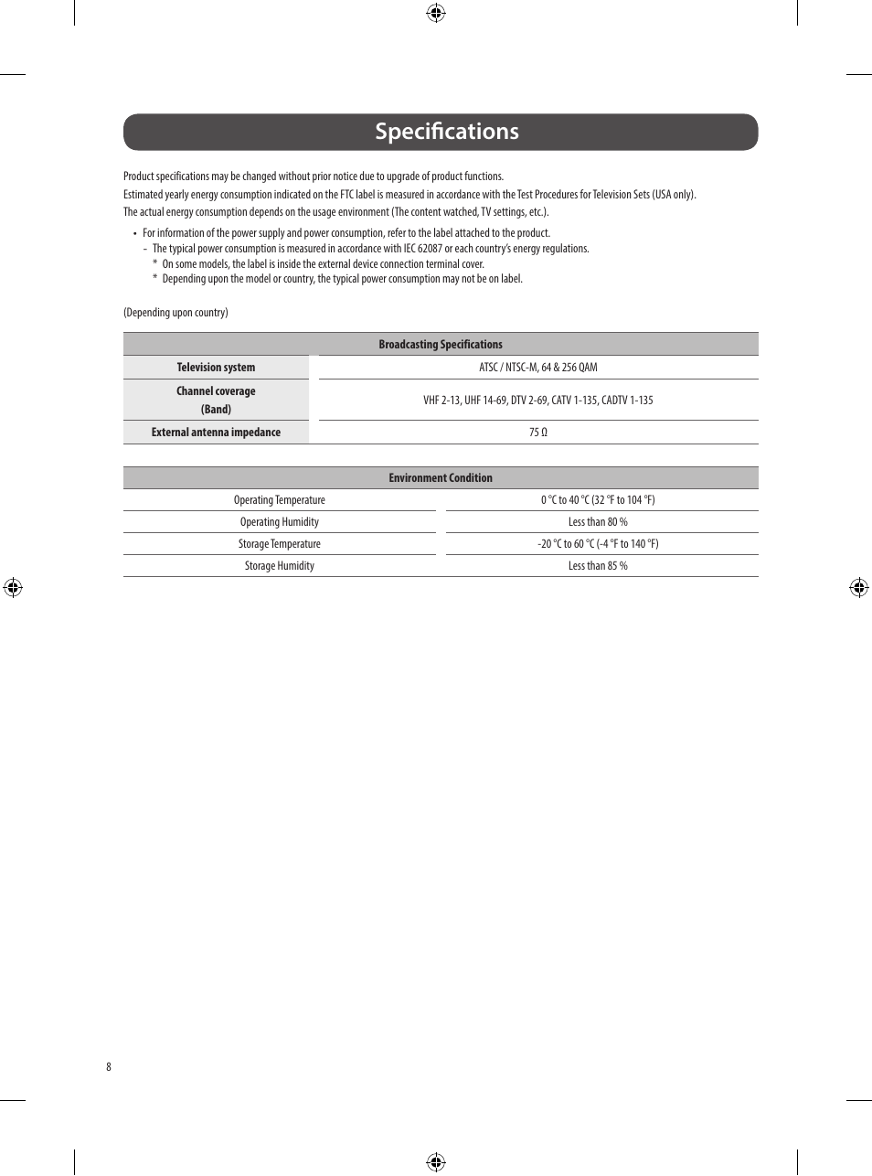 Specifications | LG Objet Collection Pose 48" 4K HDR Smart OLED TV User Manual | Page 8 / 29