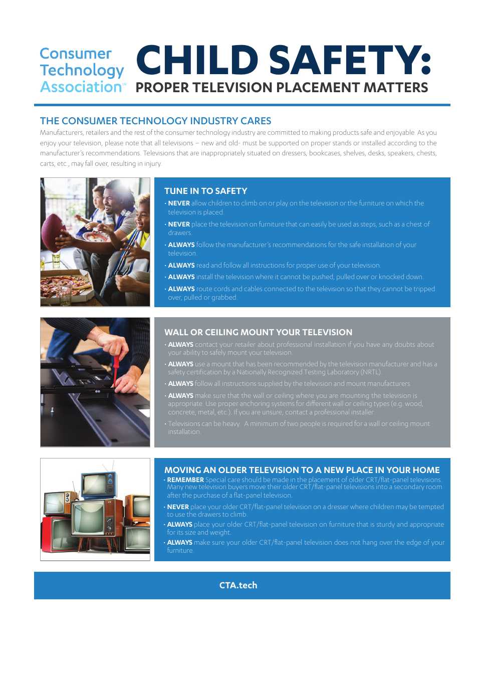 Child safety, Proper television placement matters, The consumer technology industry cares | LG Flex 42" 4K HDR Smart OLED TV User Manual | Page 16 / 16