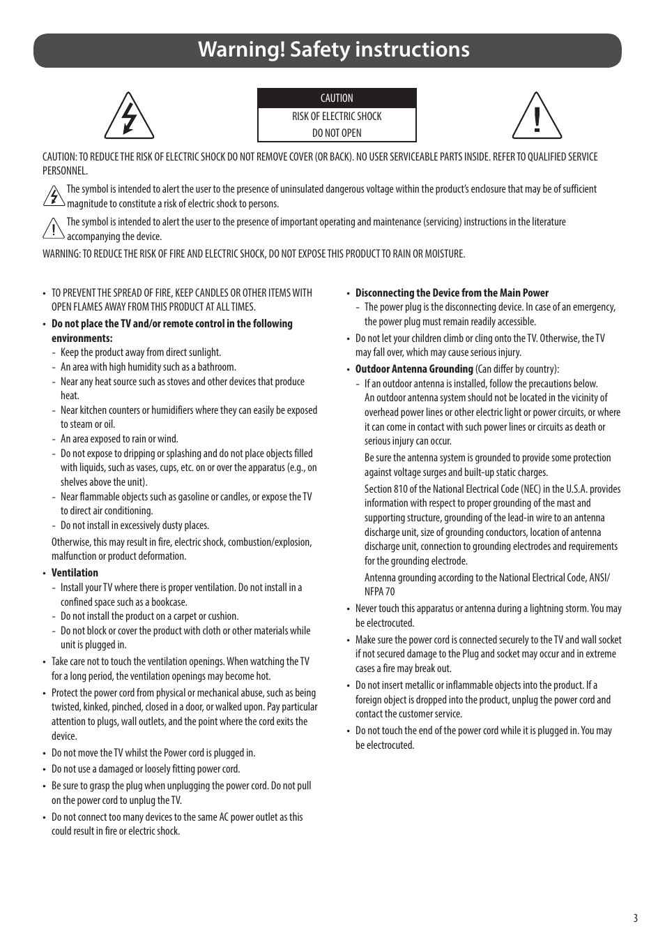 Warning! safety instructions | LG Flex 42" 4K HDR Smart OLED TV User Manual | Page 3 / 16