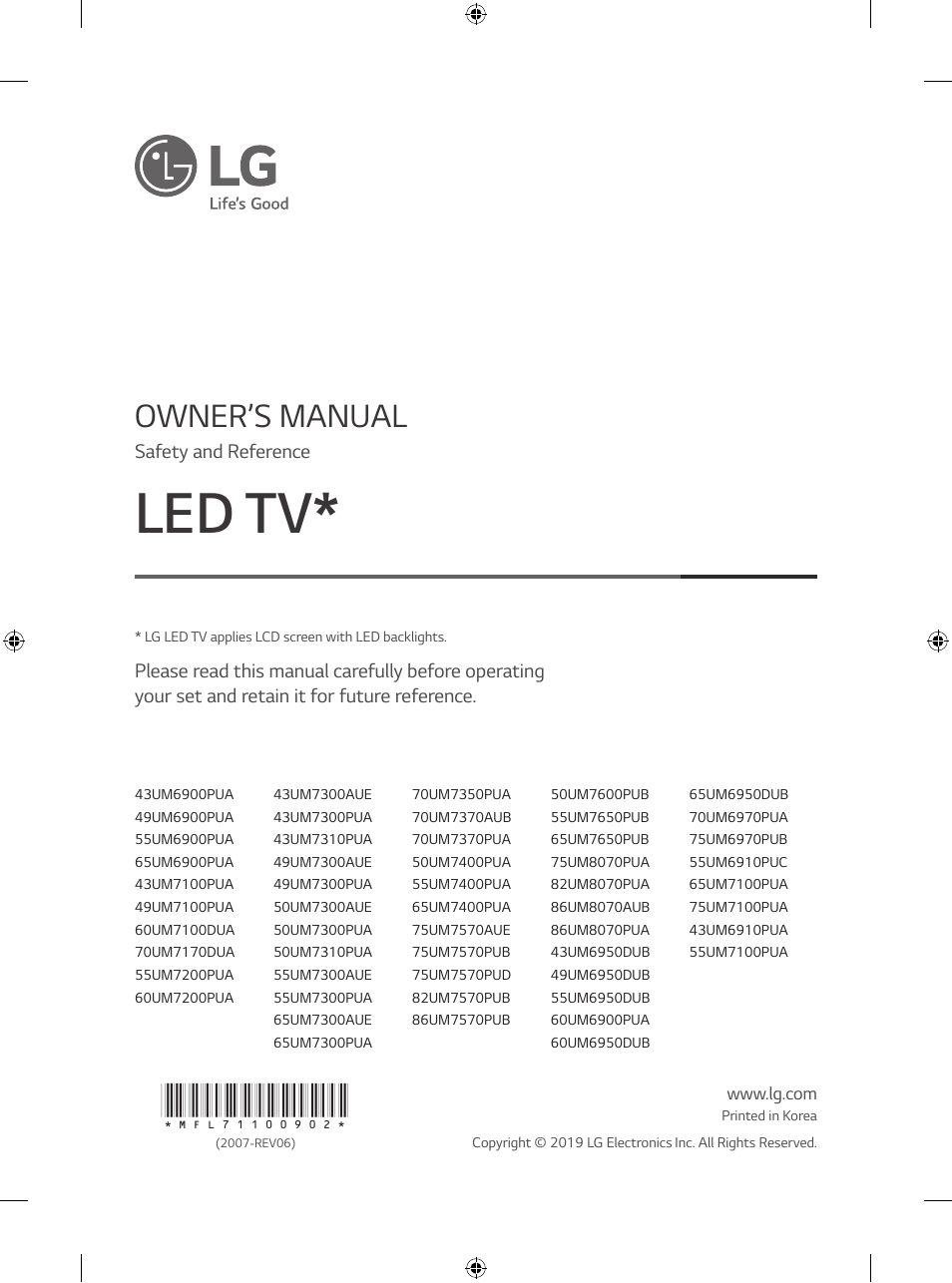 LG UQ7590PUD 86" 4K HDR Smart LED TV User Manual | 36 pages