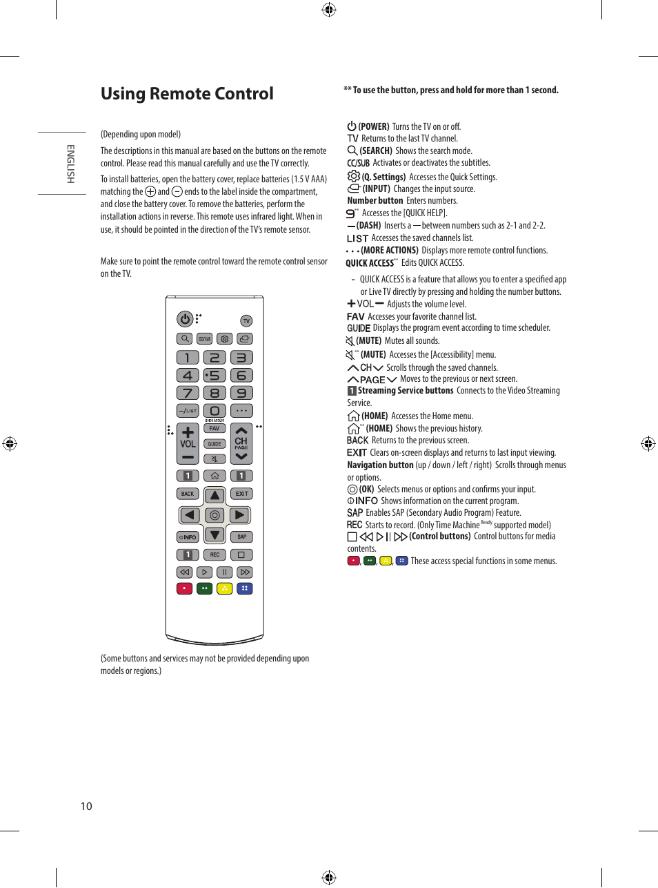 Using remote control | LG UQ7590PUD 86" 4K HDR Smart LED TV User Manual | Page 10 / 36