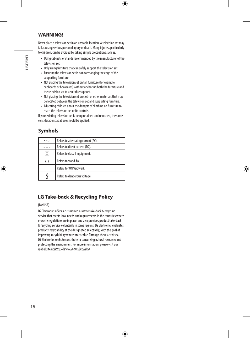 Warning, Symbols | LG UQ7590PUD 86" 4K HDR Smart LED TV User Manual | Page 18 / 36