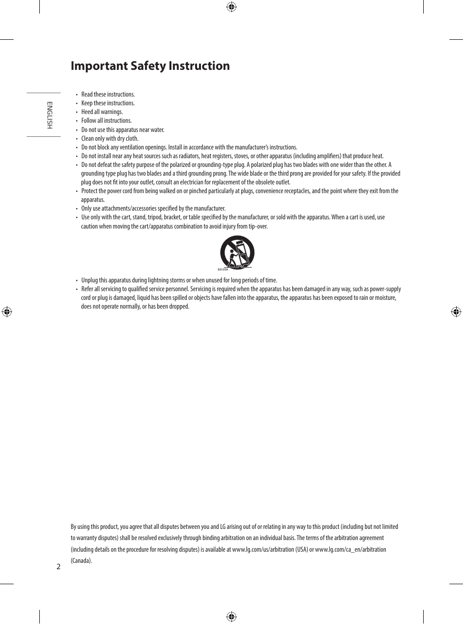 Important safety instruction | LG UQ7590PUD 86" 4K HDR Smart LED TV User Manual | Page 2 / 36