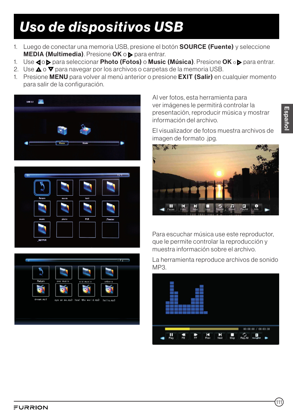 Uso de dispositivos usb | Furrion Aurora 49" Class HDR 4K UHD Full-Shade Outdoor LED TV User Manual | Page 111 / 117