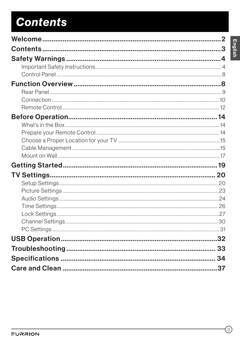 Furrion Aurora 49" Class HDR 4K UHD Full-Shade Outdoor LED TV User Manual | Page 3 / 117