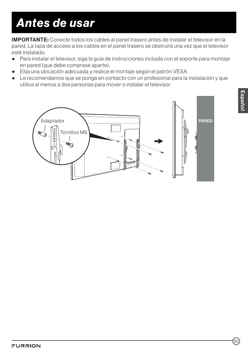 Antes de usar | Furrion Aurora 49" Class HDR 4K UHD Full-Shade Outdoor LED TV User Manual | Page 95 / 117