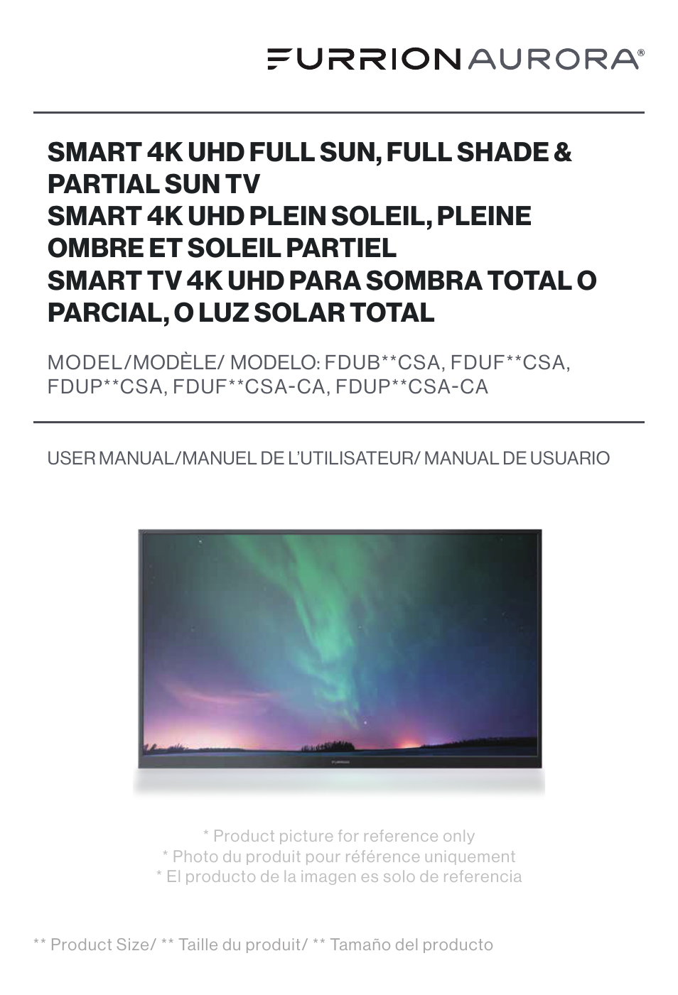 Furrion Aurora Sun 55" 4K HDR LED Full Sun Outdoor Smart TV User Manual | 77 pages