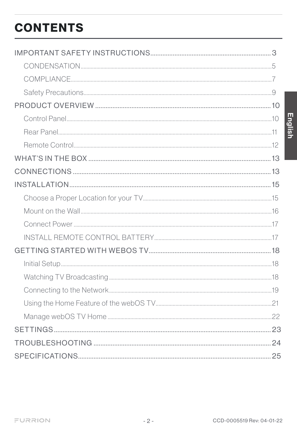 Furrion Aurora Sun 55" 4K HDR LED Full Sun Outdoor Smart TV User Manual | Page 3 / 77