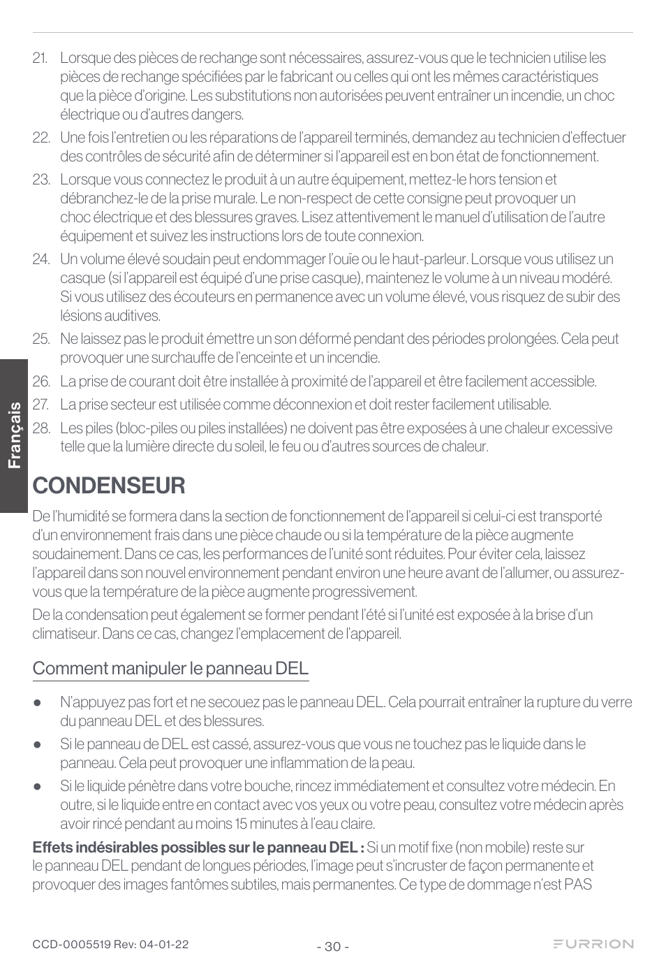 Condenseur | Furrion Aurora Sun 55" 4K HDR LED Full Sun Outdoor Smart TV User Manual | Page 31 / 77