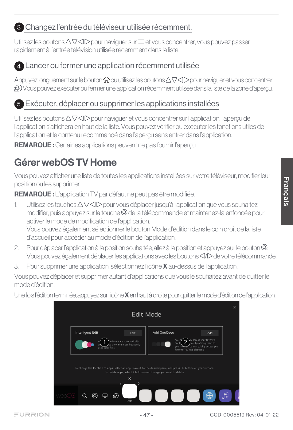 Gérer webos tv home | Furrion Aurora Sun 55" 4K HDR LED Full Sun Outdoor Smart TV User Manual | Page 48 / 77