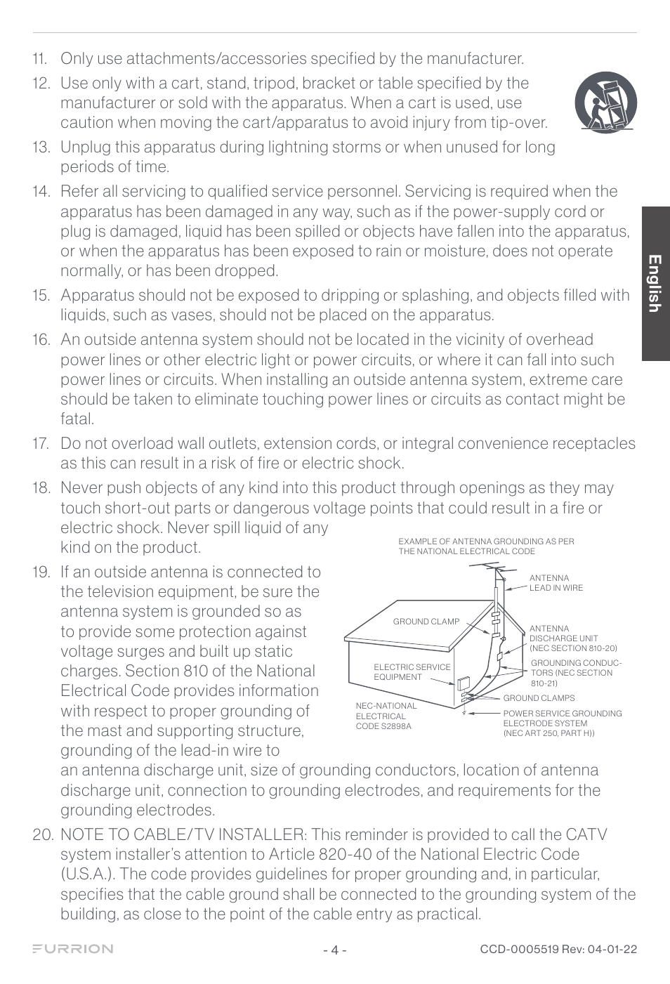 English | Furrion Aurora Sun 55" 4K HDR LED Full Sun Outdoor Smart TV User Manual | Page 5 / 77