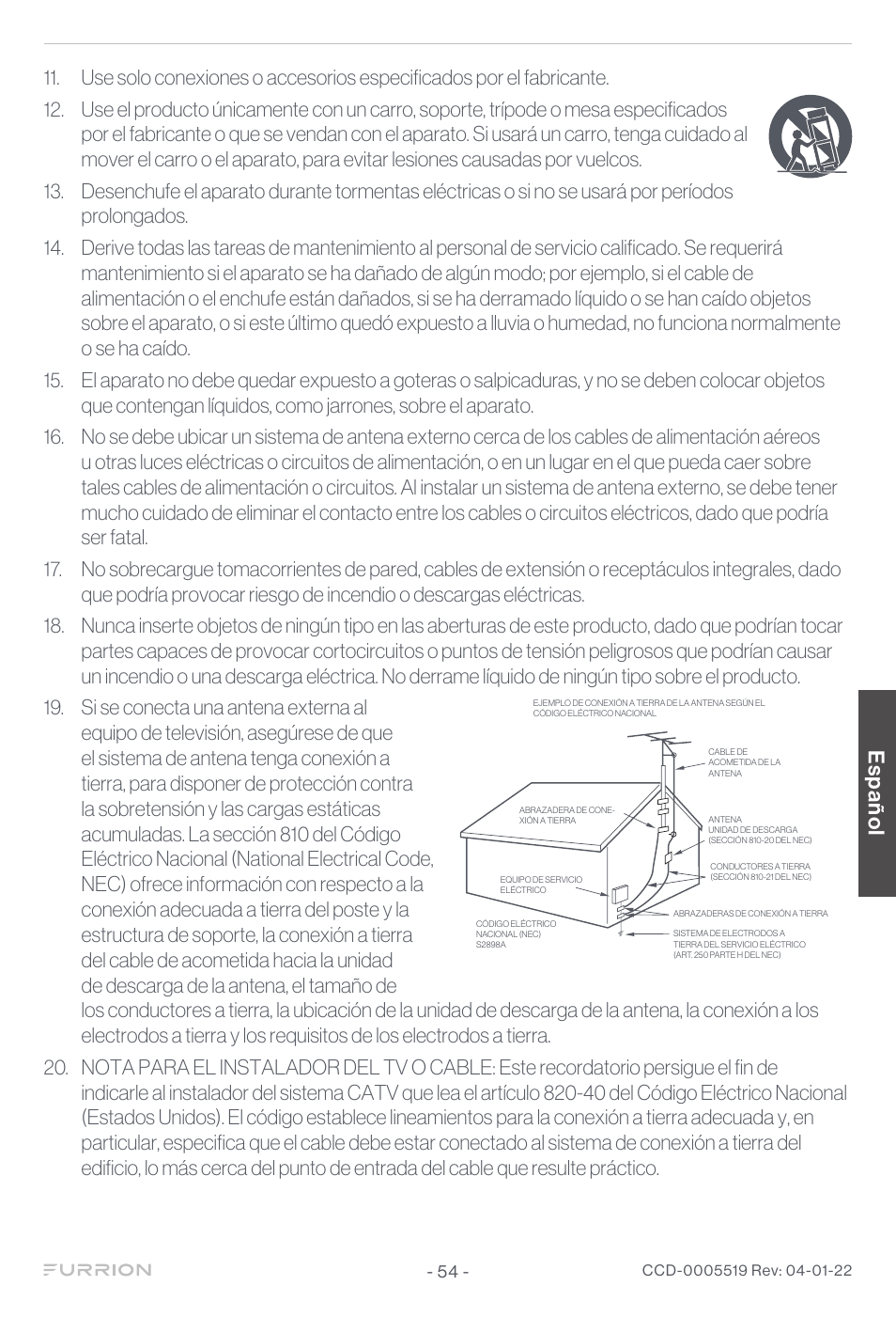 Español | Furrion Aurora Sun 55" 4K HDR LED Full Sun Outdoor Smart TV User Manual | Page 55 / 77