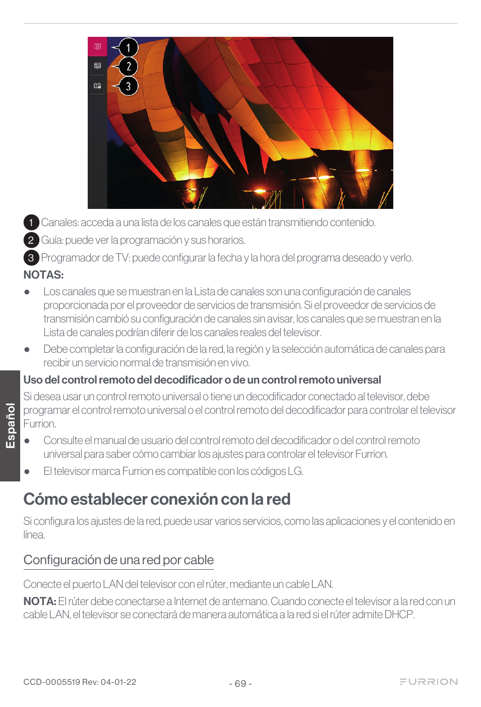 Cómo establecer conexión con la red | Furrion Aurora Sun 55" 4K HDR LED Full Sun Outdoor Smart TV User Manual | Page 70 / 77