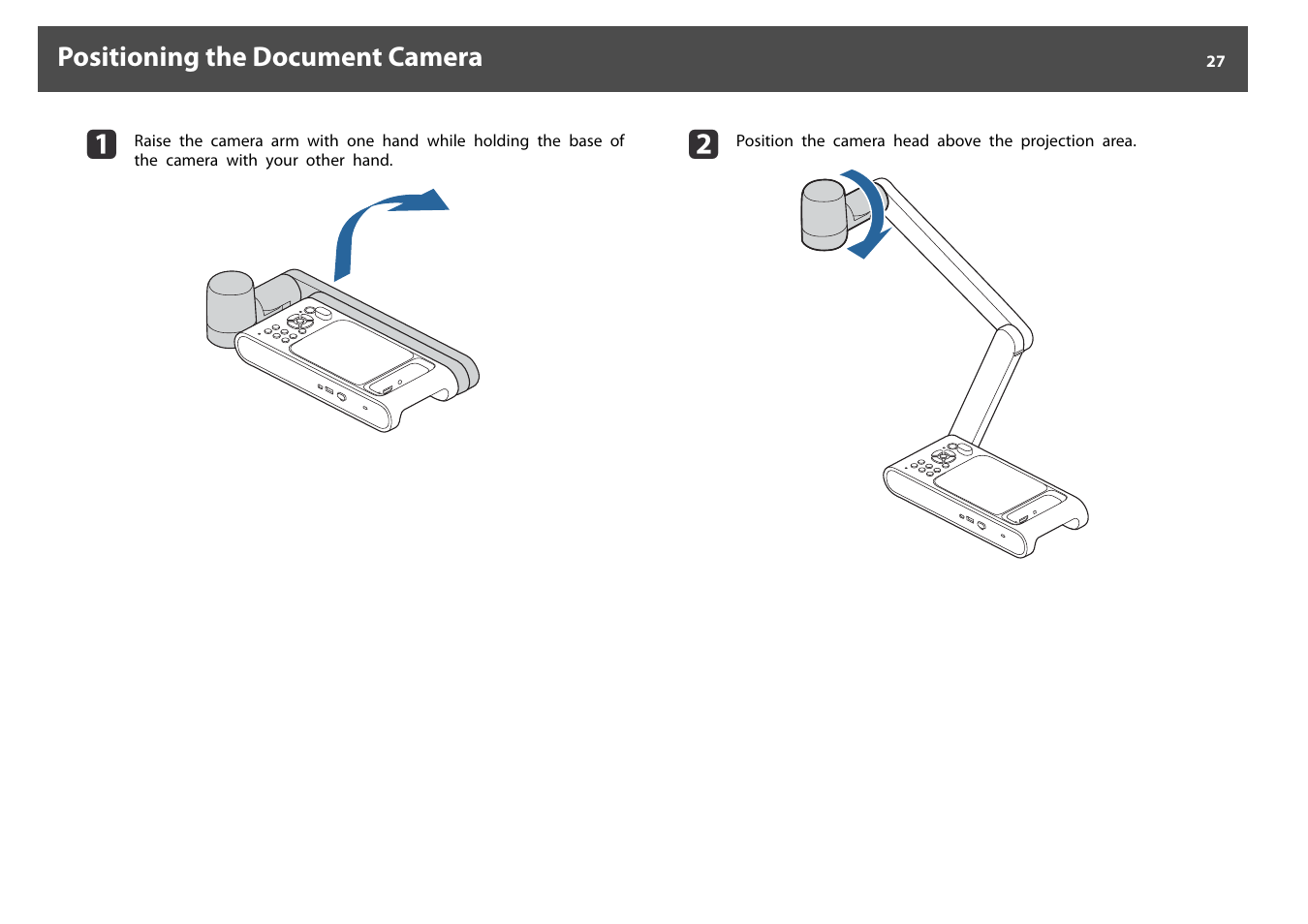 Positioning the document camera | Epson DC-30 Wireless Document Camera User Manual | Page 27 / 64