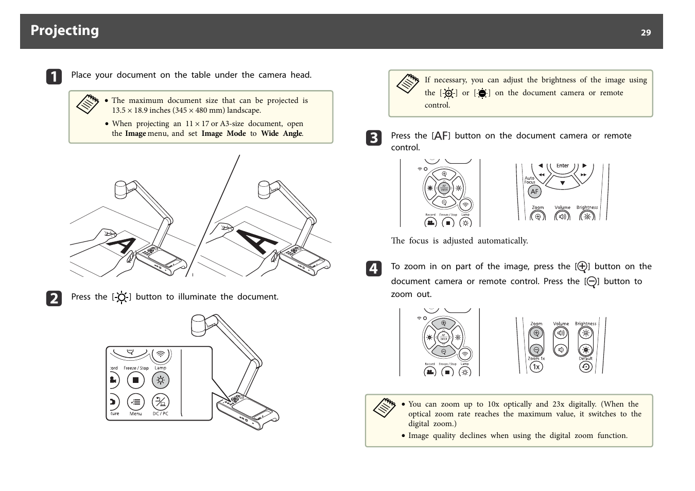 Projecting | Epson DC-30 Wireless Document Camera User Manual | Page 29 / 64