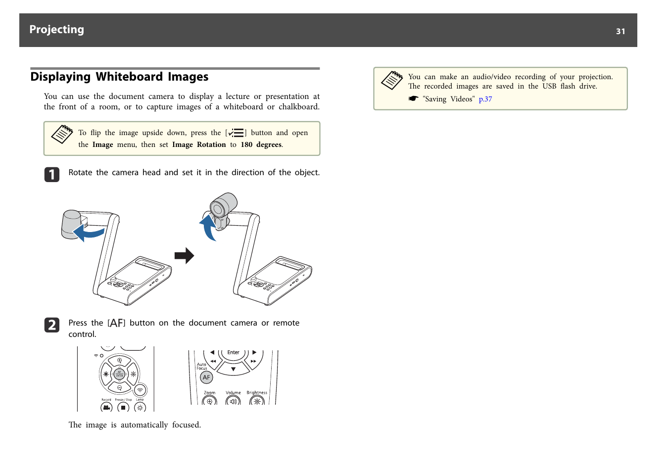 Displaying whiteboard images | Epson DC-30 Wireless Document Camera User Manual | Page 31 / 64