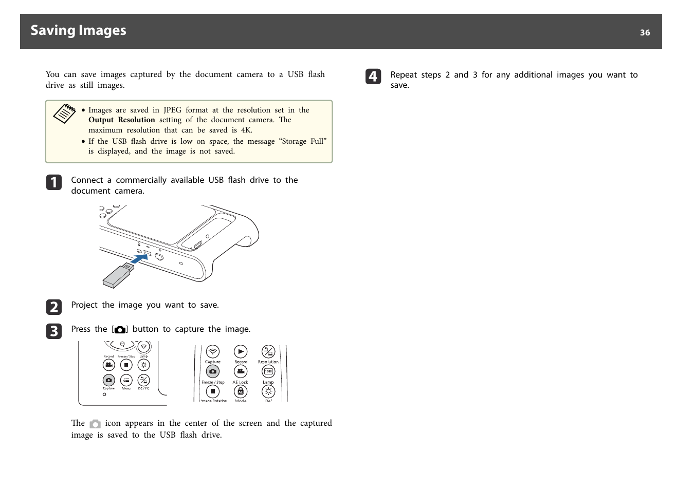 Saving images | Epson DC-30 Wireless Document Camera User Manual | Page 36 / 64