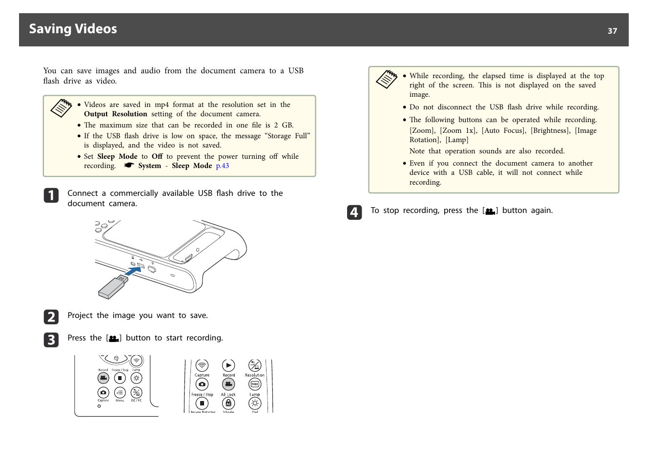 Saving videos | Epson DC-30 Wireless Document Camera User Manual | Page 37 / 64