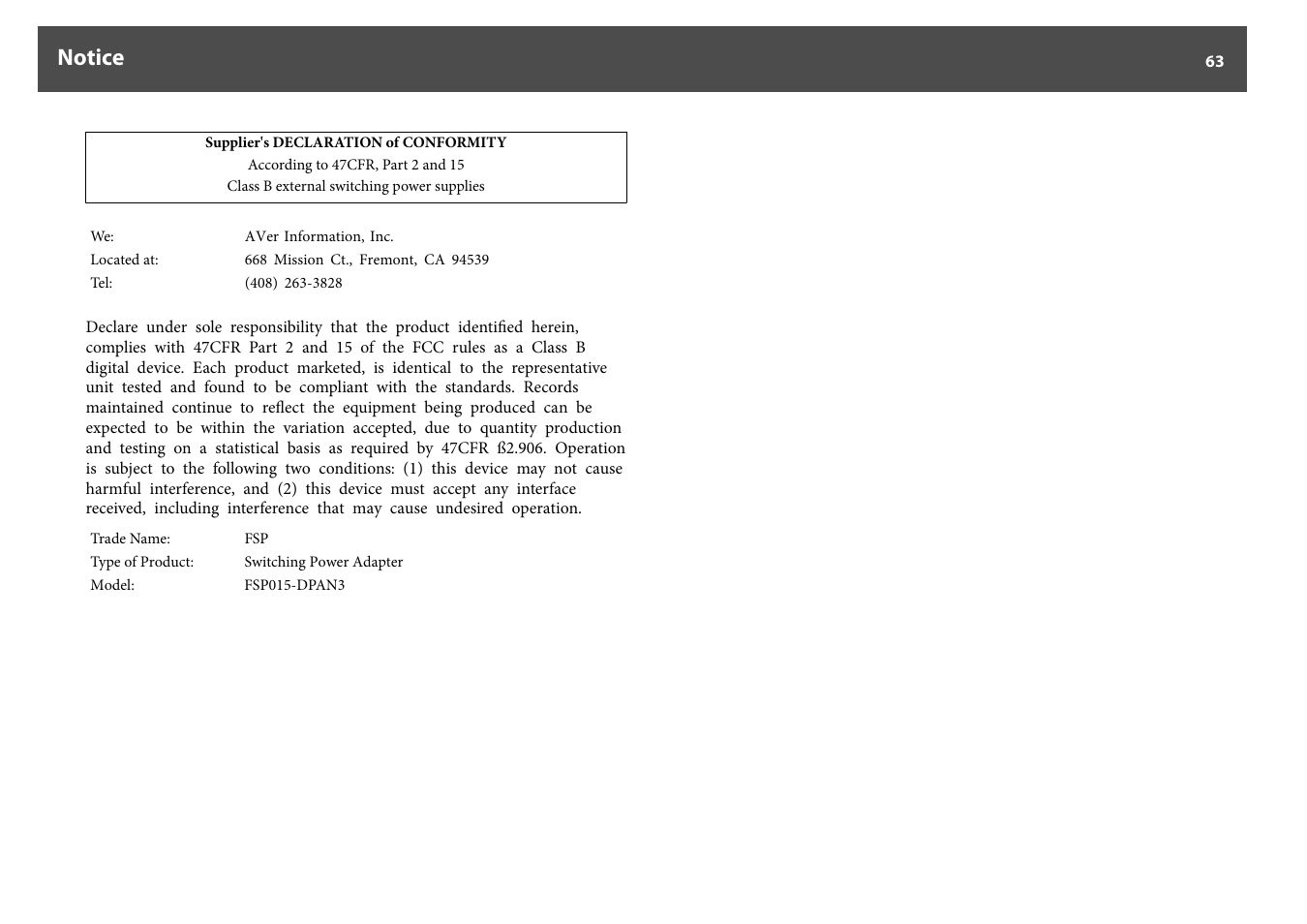 Notice | Epson DC-30 Wireless Document Camera User Manual | Page 63 / 64