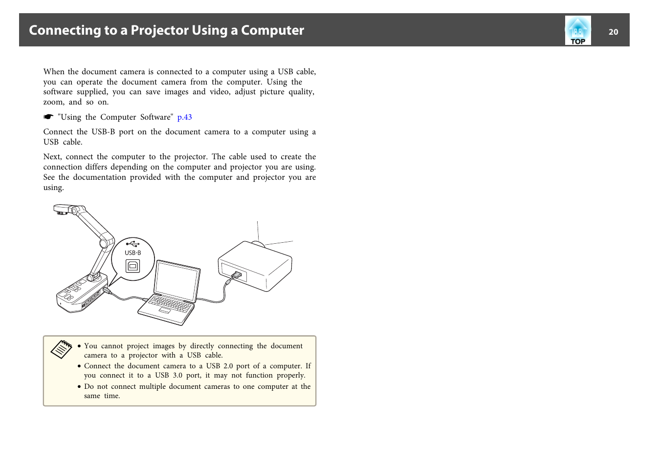 Connecting to a projector using a computer | Epson DC-13 Document Camera User Manual | Page 20 / 62