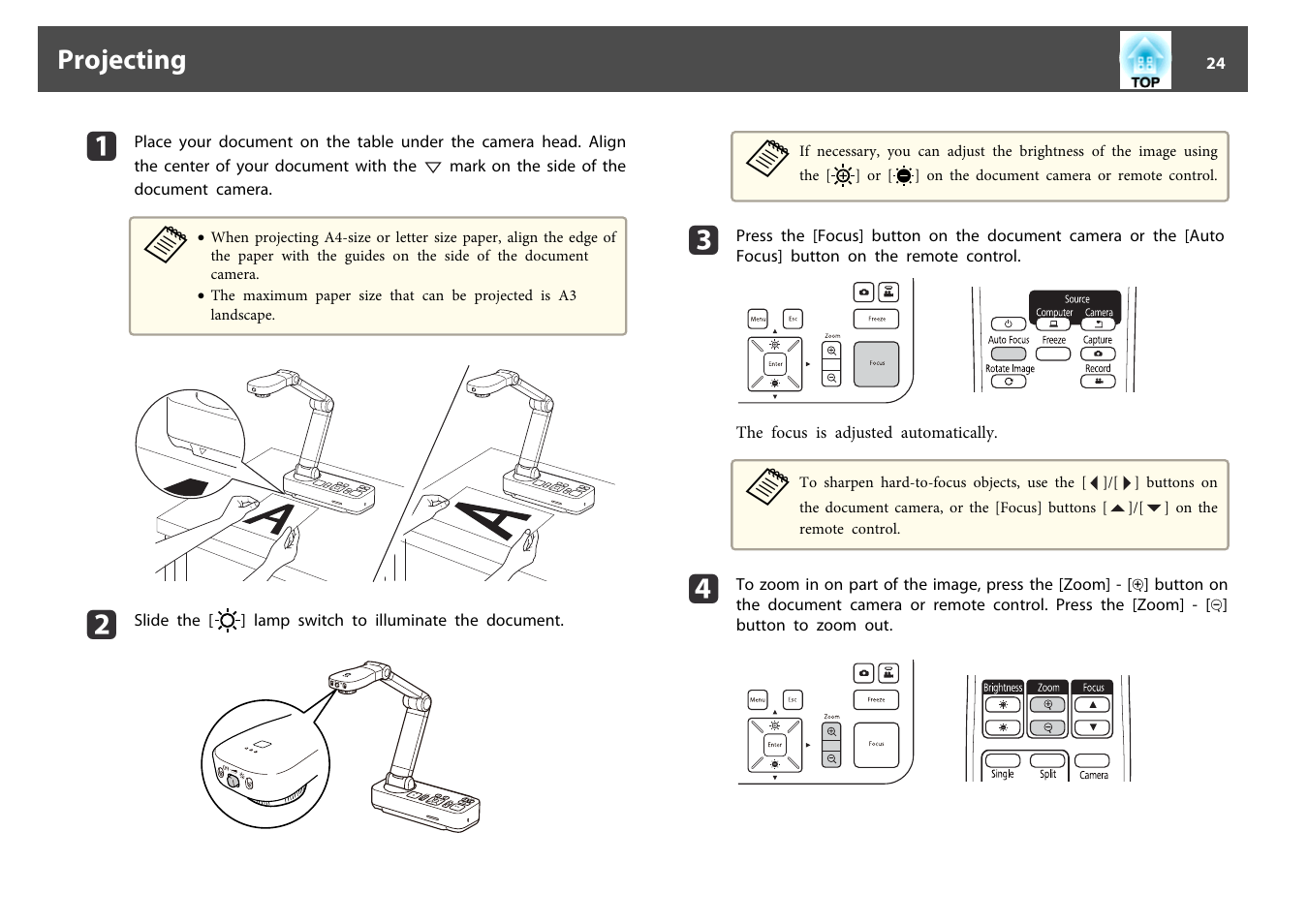 Projecting | Epson DC-13 Document Camera User Manual | Page 24 / 62