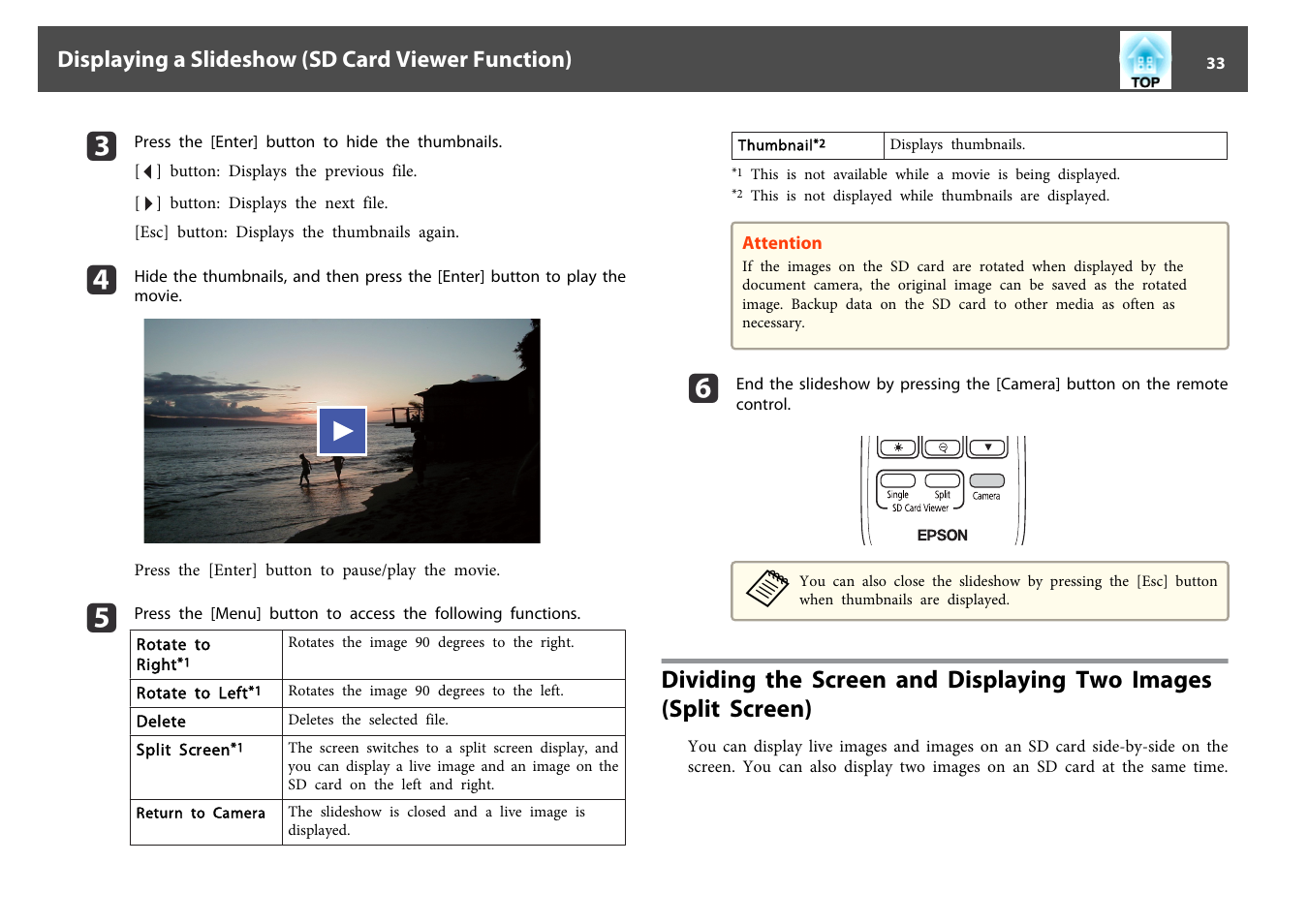 Displaying a slideshow (sd card viewer function) | Epson DC-13 Document Camera User Manual | Page 33 / 62