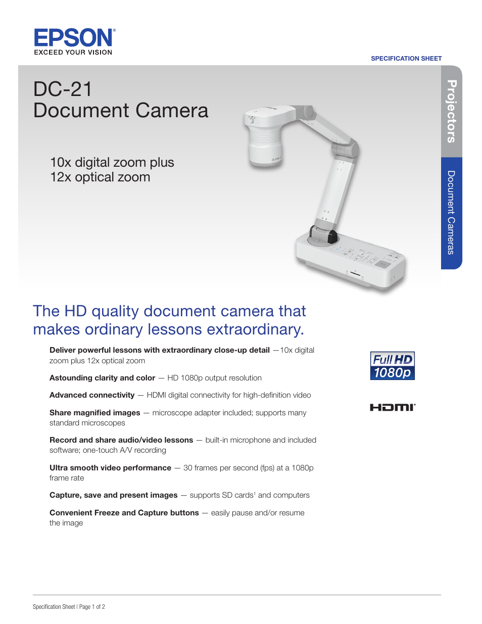 Epson DC-21 Document Camera User Manual | 2 pages