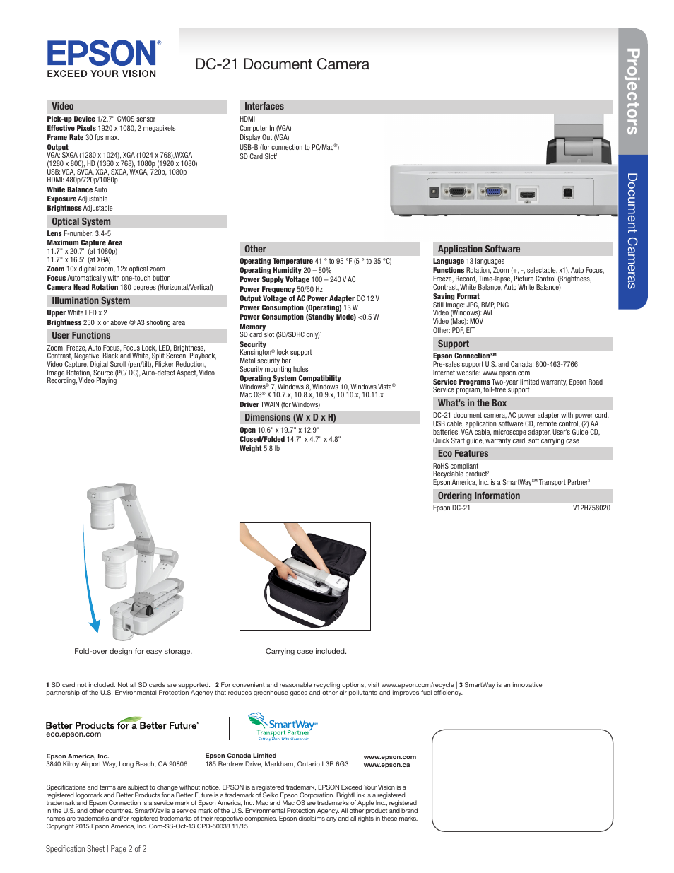 Pro je ct o rs, Dc-21 document camera, Document cameras | Name email phone number | Epson DC-21 Document Camera User Manual | Page 2 / 2