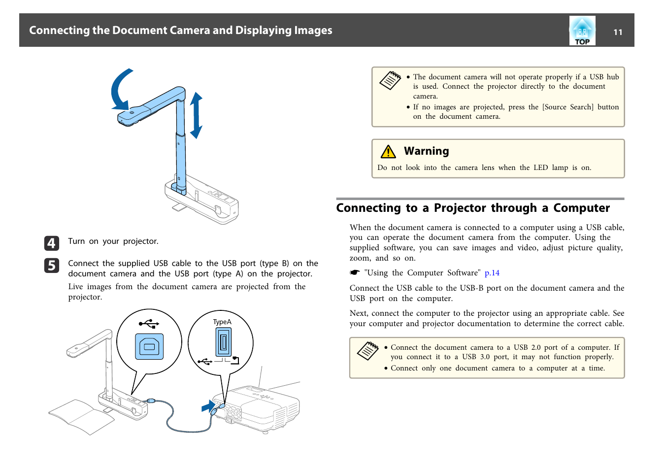 Connecting to a projector through a computer | Epson DC-07 Document Camera User Manual | Page 11 / 32