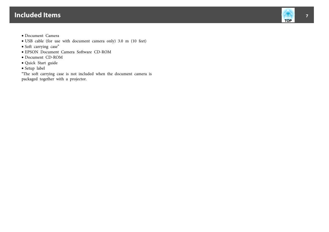 Included items | Epson DC-07 Document Camera User Manual | Page 7 / 32