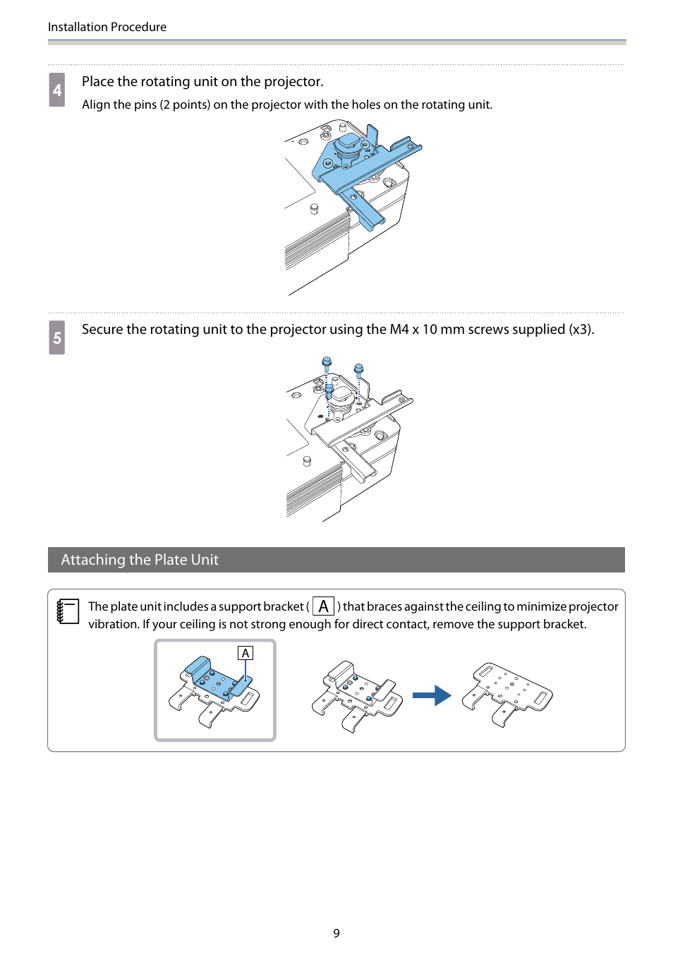 Attaching the plate unit | Epson Lighting Track Mount for LightScene EV-105 (Black) User Manual | Page 10 / 20