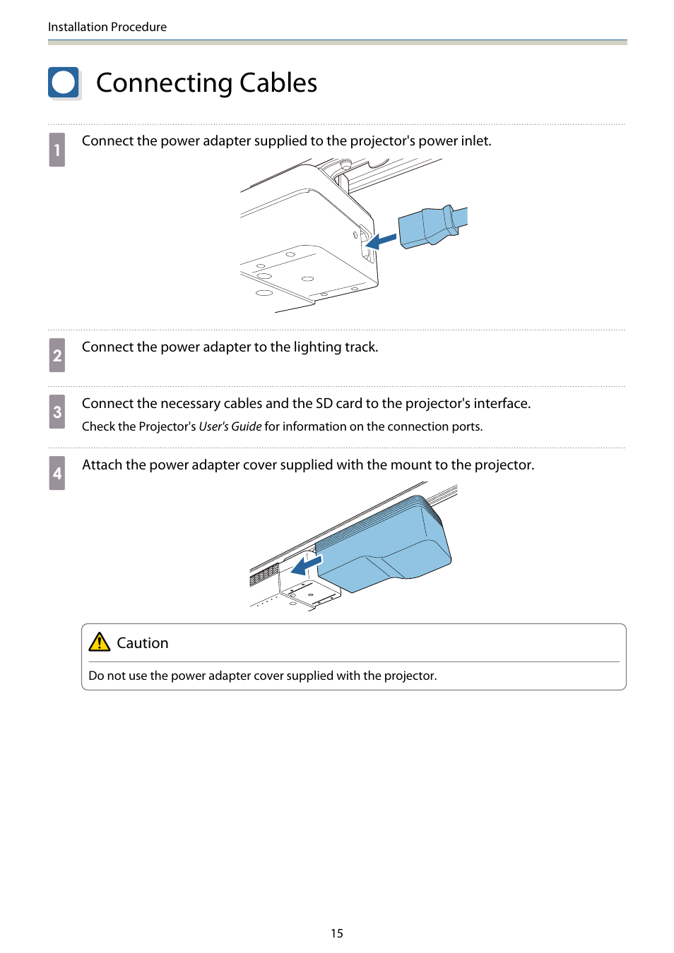 Connecting cables | Epson Lighting Track Mount for LightScene EV-105 (Black) User Manual | Page 16 / 20