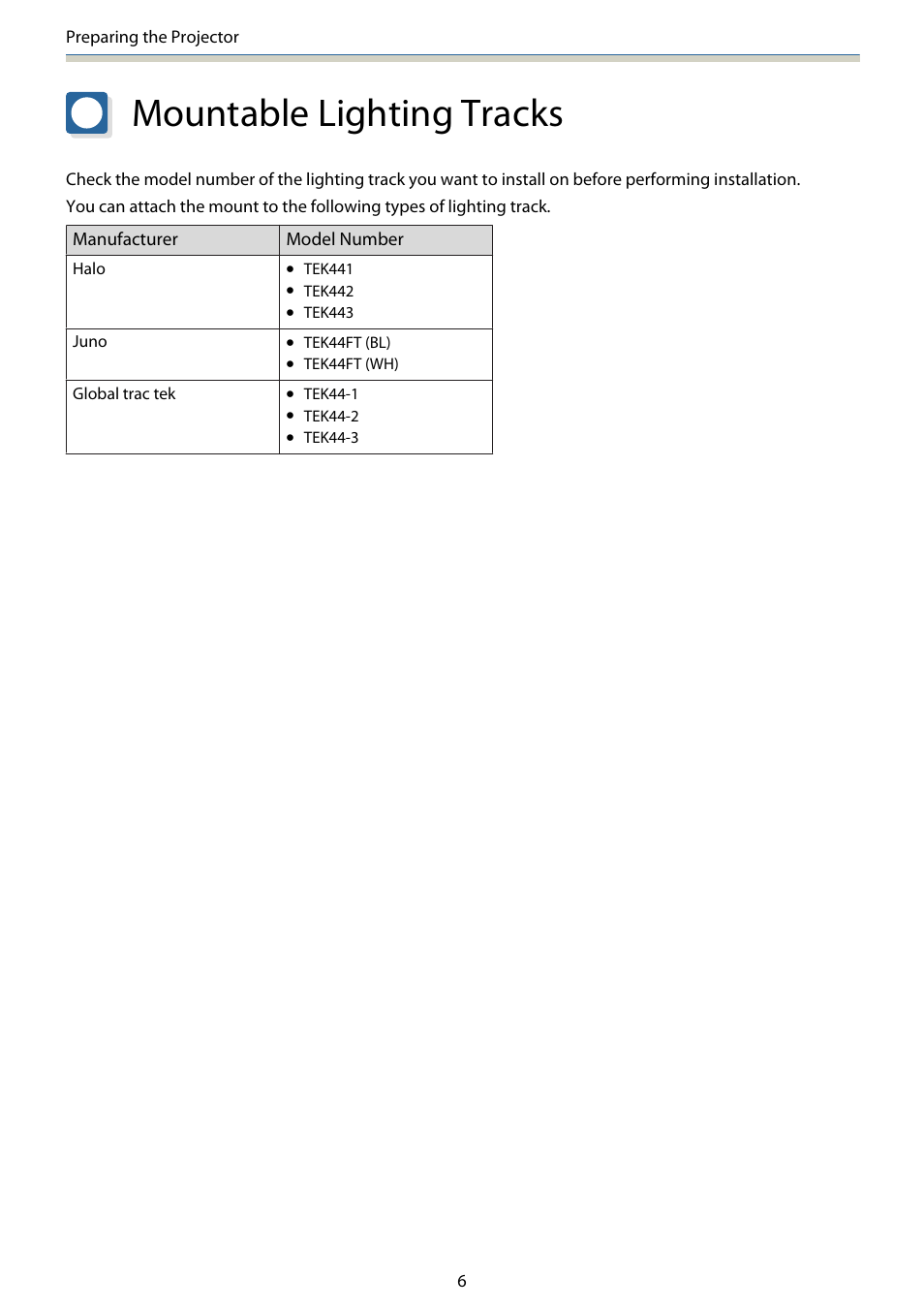 Mountable lighting tracks | Epson Lighting Track Mount for LightScene EV-105 (Black) User Manual | Page 7 / 20
