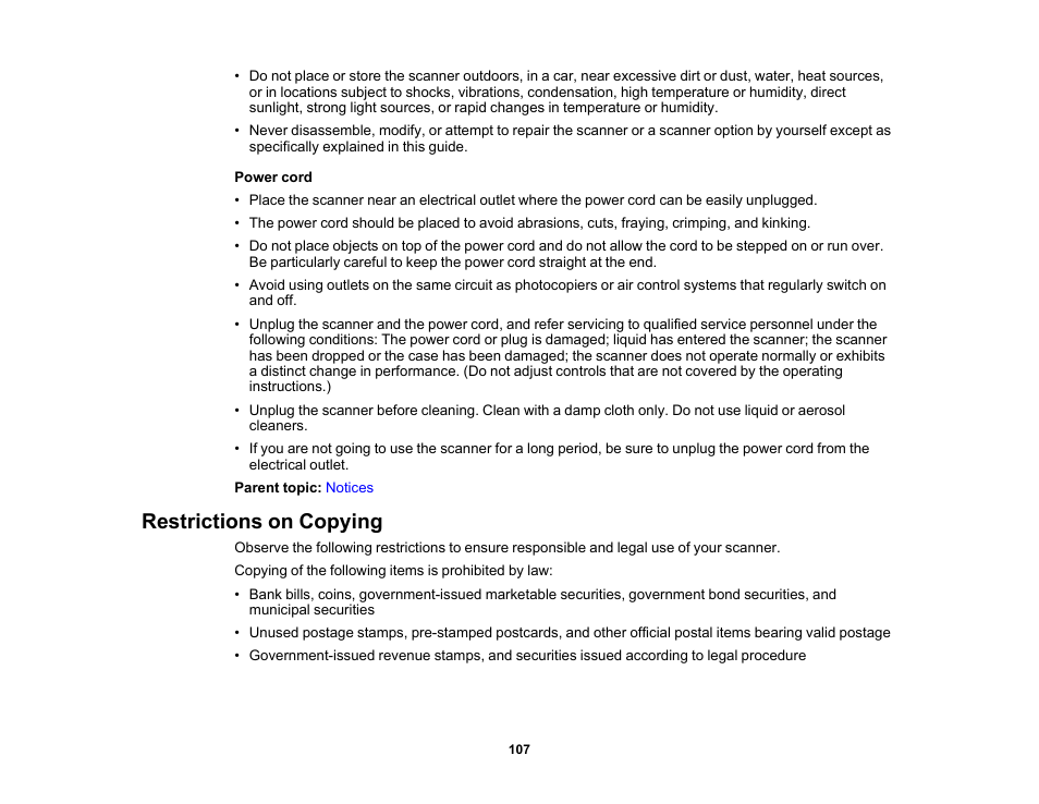 Restrictions on copying | Epson DS-1630 Flatbed Color Document Scanner User Manual | Page 107 / 115