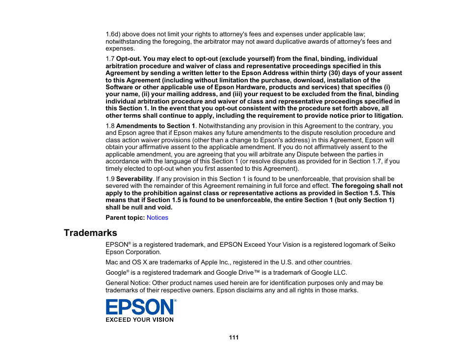 Trademarks | Epson DS-1630 Flatbed Color Document Scanner User Manual | Page 111 / 115