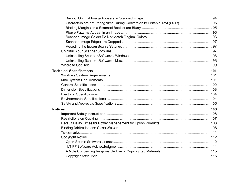 Epson DS-1630 Flatbed Color Document Scanner User Manual | Page 5 / 115