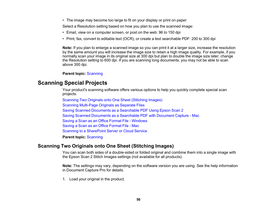 Scanning special projects | Epson DS-1630 Flatbed Color Document Scanner User Manual | Page 56 / 115
