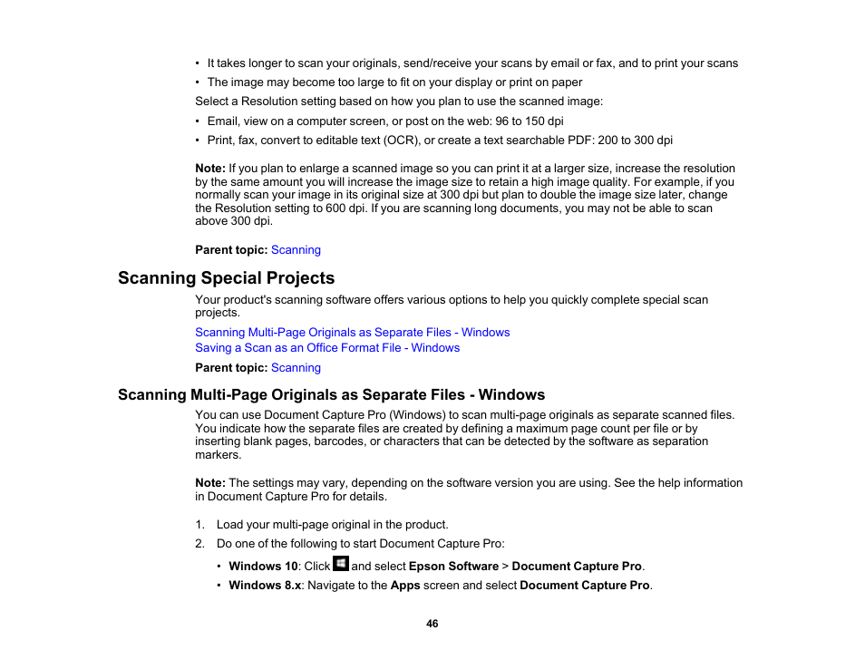 Scanning special projects | Epson WorkForce DS-6500 Document Scanner User Manual | Page 46 / 95