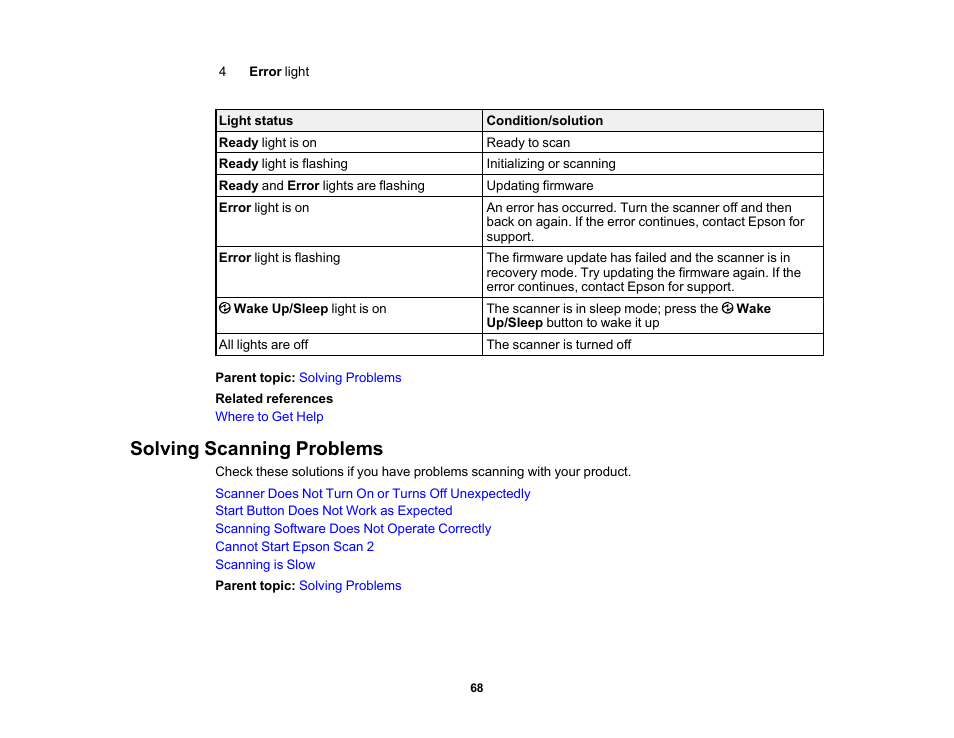 Solving scanning problems | Epson WorkForce DS-6500 Document Scanner User Manual | Page 68 / 95