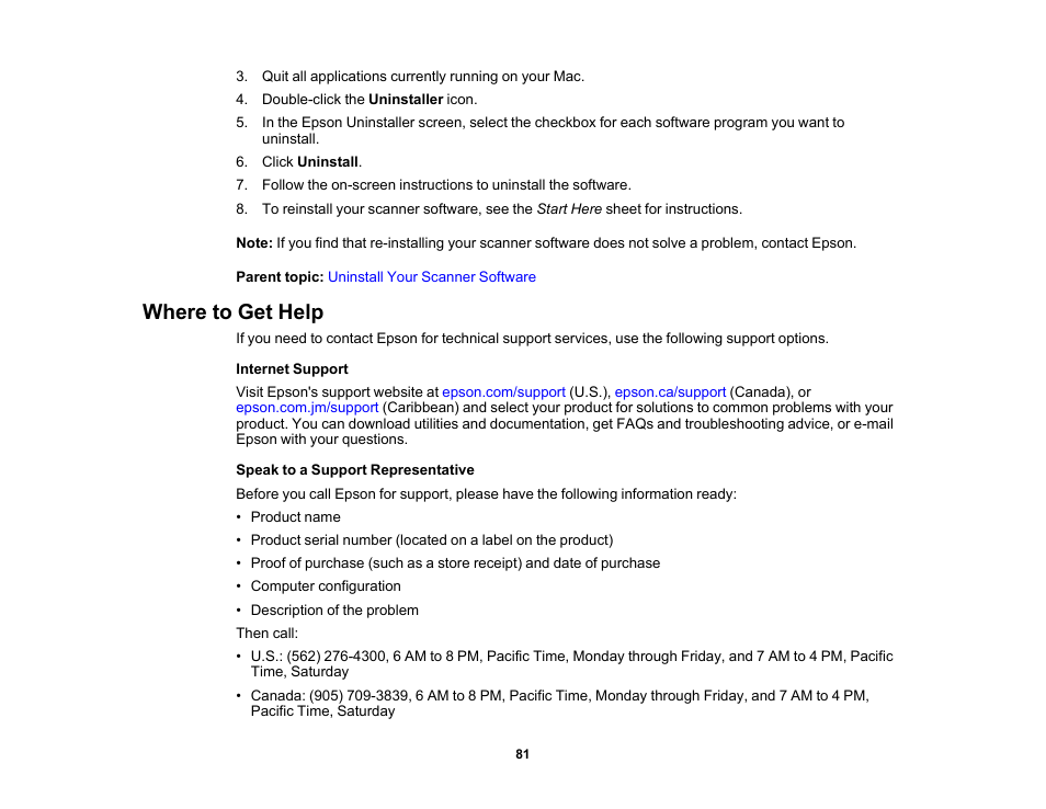 Where to get help | Epson WorkForce DS-6500 Document Scanner User Manual | Page 81 / 95